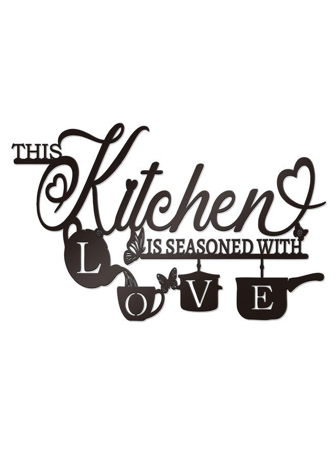 KOYILTD Black Metal Kitchen Wall Art This Kitchen is Seasoned with Love Black Kitchen Signs Wall Decor Cute Kitchen Wall Decor Sign Farmhouse Dining Room Decoration (Relaxing) - Image 1